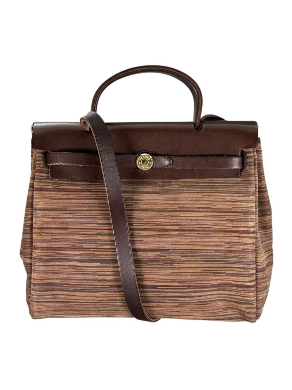 Hermes Herbag Pm Vibrato Leather Brown Shoulder Bag Gold